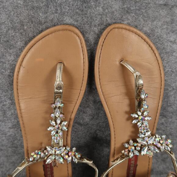 Union Bay Shoes Womens 7 Sandals Flat Thong Embellished Strap Heel Zip Metallic - Picture 7 of 10